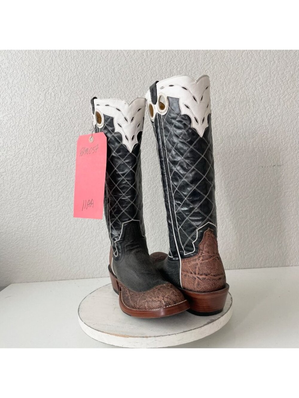 Rod Patrick Womens Cowboy Boots 11AA Black White Kangaroo Western Knee High Tall